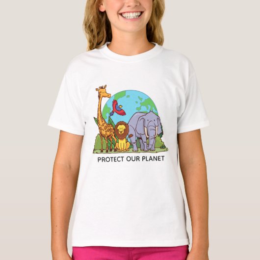 Benutzerdefinierte Text-Erde mit Tieren T-Shirt (Vorderseite)