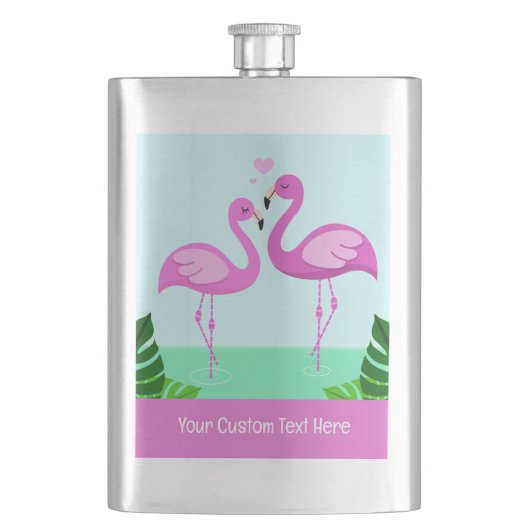 Benutzerdefinierte Text-Flamingo-Liebe Flachmann (Vorderseite)