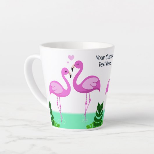 Benutzerdefinierte Text-Flamingo-Liebe Milchtasse (Linke Ecke)