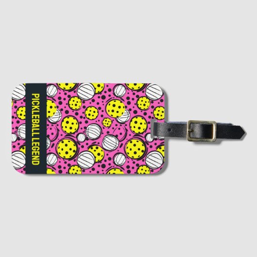 Benutzerdefinierte Text-gelbe Pickleys auf rosa Gepäckanhänger (Vorderseite (Horizontal))