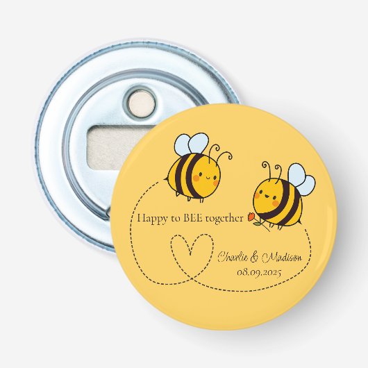 Benutzerdefinierte Text Happy Liebe Bienen Flaschenöffner (Vorderseite)