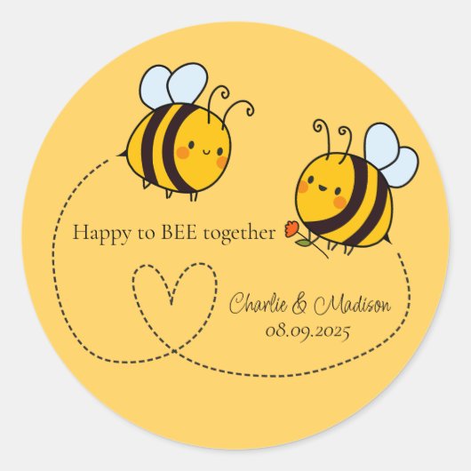 Benutzerdefinierte Text Happy Liebe Bienen Runder Aufkleber (Vorderseite)