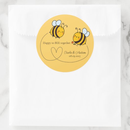 Benutzerdefinierte Text Happy Liebe Bienen Runder Aufkleber (Tasche)