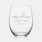Benutzerdefinierte Text Happy Liebe Bienen Weinglas Ohne Stiel (Rückseite)