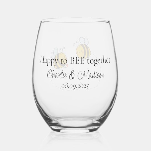 Benutzerdefinierte Text Happy Liebe Bienen Weinglas Ohne Stiel (Rückseite)