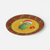 Benutzerdefinierte Text-Kundgebung von Santa Pickl Pappteller (Schrägansicht)