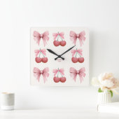 Benutzerdefinierte Text rosa Bows und Cherries Gir Quadratische Wanduhr (Zuhause)