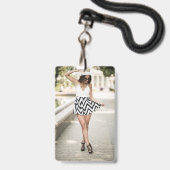 Benutzerdefinierte Text rosa Flamingo-Abzeichen Ausweis (Rückseite mit Lanyard)