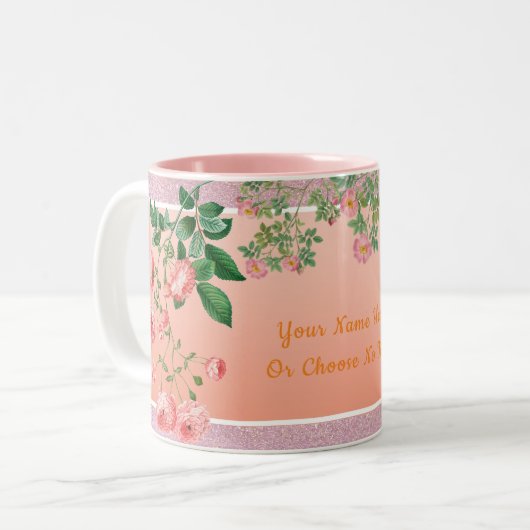 Benutzerdefinierte Text-/Rosa Glitzer-Frühlingsflo Zweifarbige Tasse (Vorderseite Links)