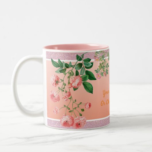 Benutzerdefinierte Text-/Rosa Glitzer-Frühlingsflo Zweifarbige Tasse (Links)