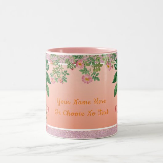 Benutzerdefinierte Text-/Rosa Glitzer-Frühlingsflo Zweifarbige Tasse (Mittel)