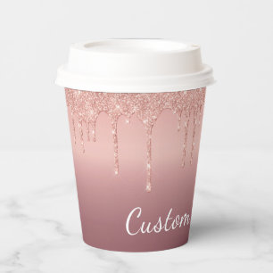 Benutzerdefinierte Text-Rose Gold-Blush-Glitzer-Pa Pappbecher