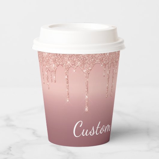 Benutzerdefinierte Text-Rose Gold-Blush-Glitzer-Pa Pappbecher (Vorderseite)