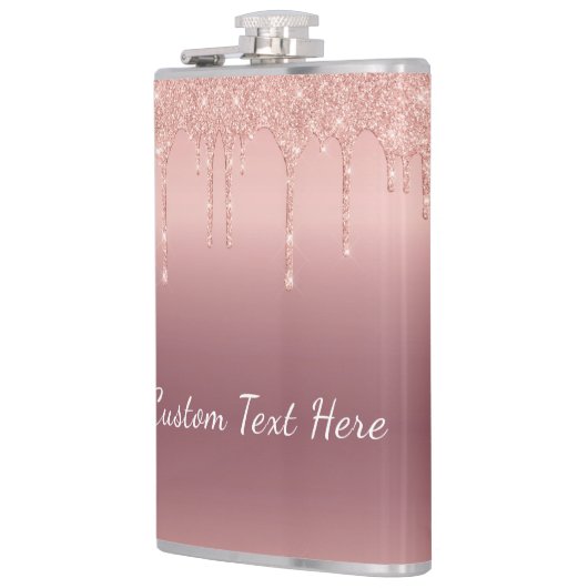Benutzerdefinierte Text-Rose Gold Blush Glitzer Sp Flachmann (Links)