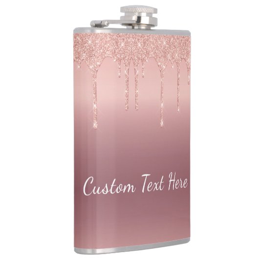 Benutzerdefinierte Text-Rose Gold Blush Glitzer Sp Flachmann (Rechts)