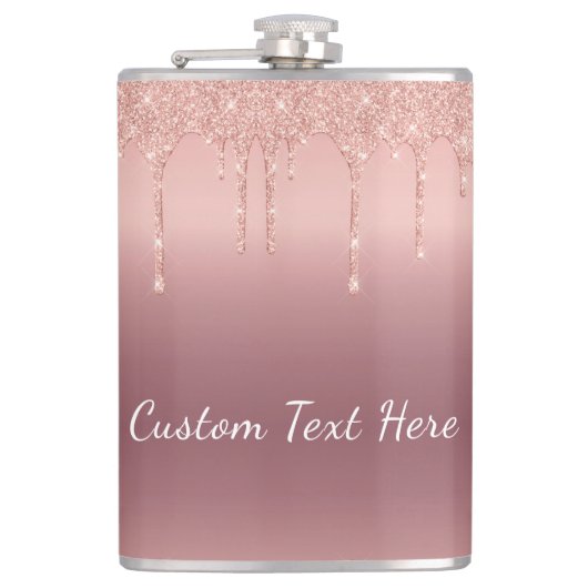 Benutzerdefinierte Text-Rose Gold Blush Glitzer Sp Flachmann (Vorderseite)