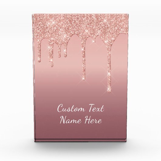 Benutzerdefinierte Text-Rose Gold Blush Glitzer Sp Fotoblock (Vorderseite)