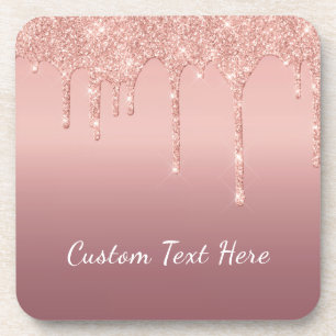 Benutzerdefinierte Text-Rose Gold Blush Glitzer Sp Getränkeuntersetzer