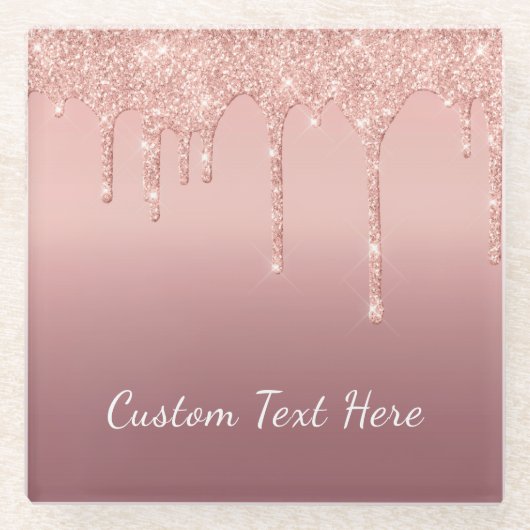 Benutzerdefinierte Text-Rose Gold Blush Glitzer Sp Glasuntersetzer (Vorderseite)