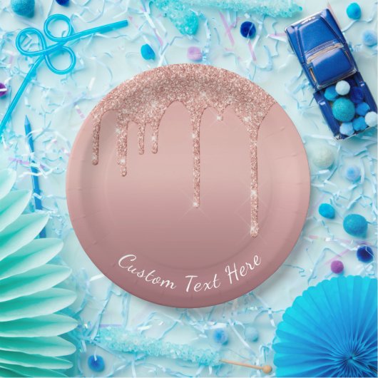 Benutzerdefinierte Text-Rose Gold Blush Glitzer Sp Pappteller (Party)