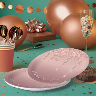 Benutzerdefinierte Text-Rose Gold Blush Glitzer Sp Pappteller