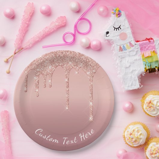 Benutzerdefinierte Text-Rose Gold Blush Glitzer Sp Pappteller (Party)