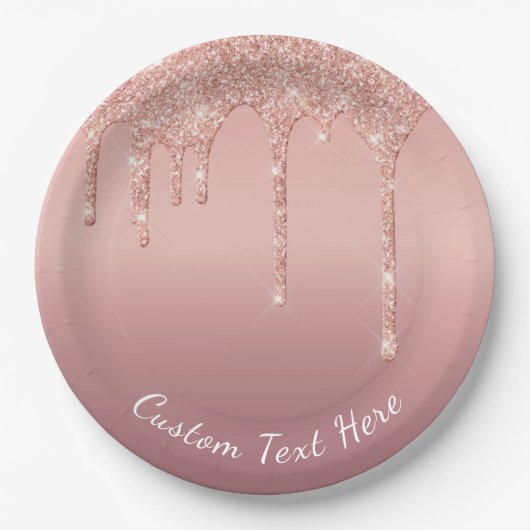 Benutzerdefinierte Text-Rose Gold Blush Glitzer Sp Pappteller (Vorderseite)