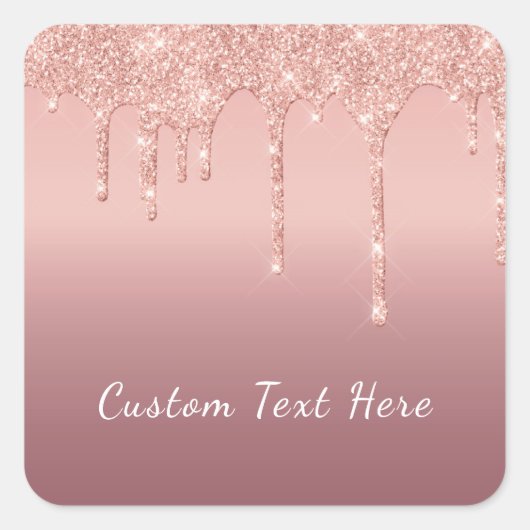 Benutzerdefinierte Text-Rose Gold Blush Glitzer Sp Quadratischer Aufkleber (Vorderseite)