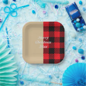 Benutzerdefinierte Text trendy Tartan Muster rot b Pappteller (Party)