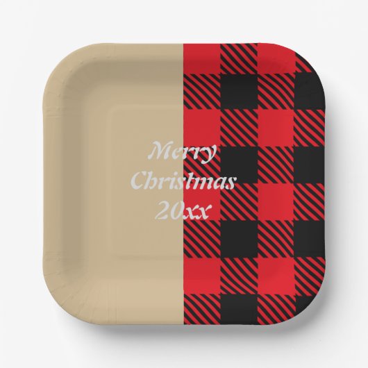 Benutzerdefinierte Text trendy Tartan Muster rot b Pappteller (Vorderseite)