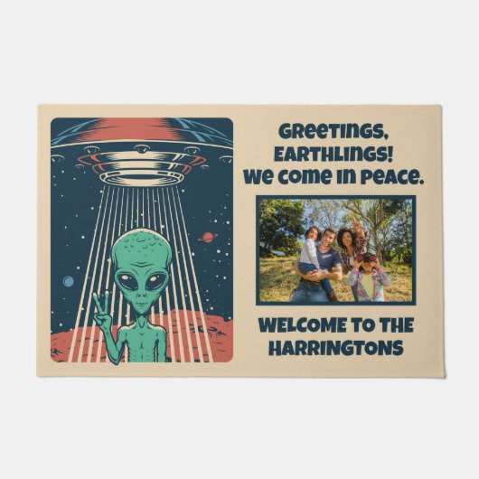 Benutzerdefinierte Text- und Foto-UFO-Alien Fußmatte (Vorderseite)