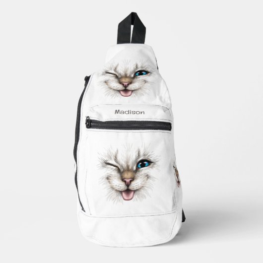Benutzerdefinierte Text-Winking-Katze Crossbody Bag (Vorderseite)
