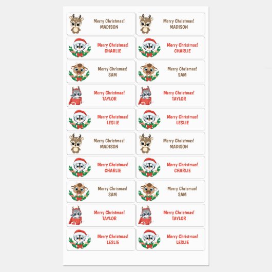 Benutzerdefinierte Texte Niedliche Weihnachtstierk Etiketten (Blatt)