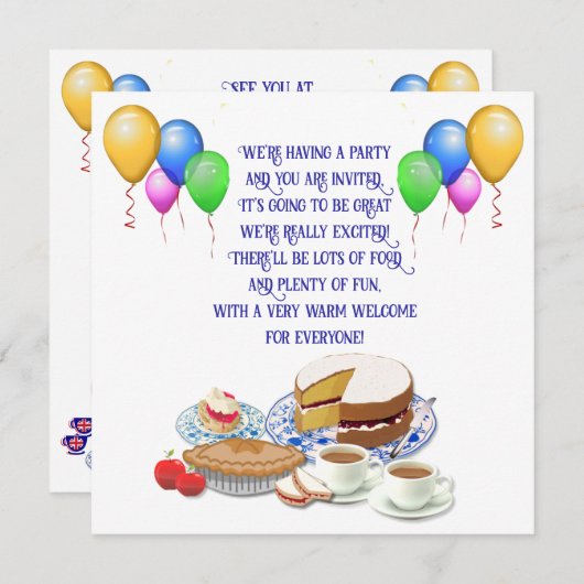 Benutzerdefinierte Textfenster und Party-Lebensmit Einladung (Vorne/Hinten)