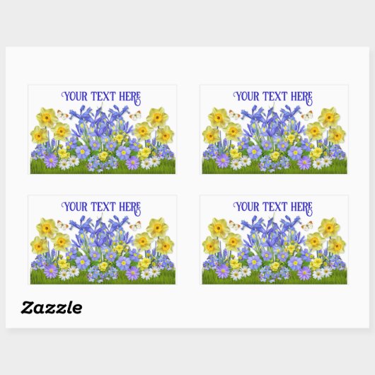 Benutzerdefinierte Textfrühlingsblumen und Schmett Rechteckiger Aufkleber (Blatt)