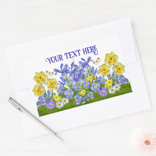 Benutzerdefinierte Textfrühlingsblumen und Schmett Rechteckiger Aufkleber (Umschlag)