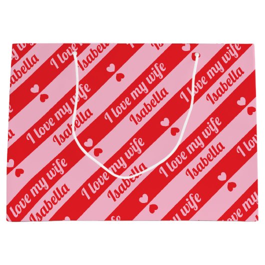 Benutzerdefinierte Textherzen Streifen Valentinin- Große Geschenktüte (Vorderseite)