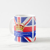 Benutzerdefinierte Textzeichnung König Charles III Kaffeetasse (Vorderseite Links)