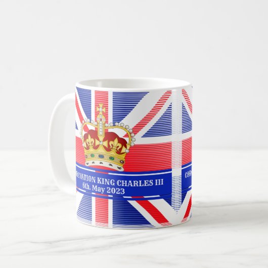 Benutzerdefinierte Textzeichnung König Charles III Kaffeetasse (Vorderseite Links)
