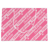 Benutzerdefinierte Textzeilen Streifen Pink Valent Große Geschenktüte (Vorderseite)