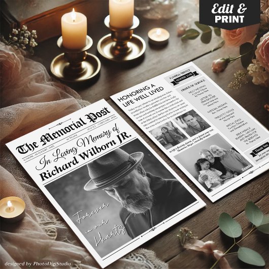 Benutzerdefinierte Trauerzeitung mit Programm und