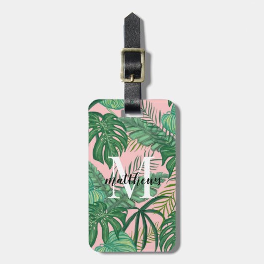 Benutzerdefinierte tropische Palm-Blätter Rosa Mon Gepäckanhänger (Vorderseite vertikal)