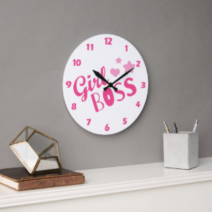 Benutzerdefinierte Typografie für Girl Boss mit ro Große Wanduhr