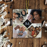 Benutzerdefinierte Vier-FotoCollage | Family Monog Keramikornament<br><div class="desc">Gönnen Sie Familienjunges Foto mit diesem maßgeschneiderten Monogramm Weihnachtsschmuck. Fügen Sie einfach Ihre eigenen Fotos zu diesem Ornament und fügen Sie Ihre Familienmonogramm in blau für eine elegante Ausstellung für Weihnachten. Ideal für Großeltern,  Geschwister oder Freunde.</div>