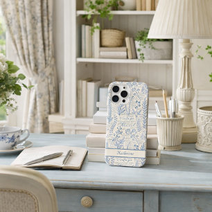 Benutzerdefinierte Vintage Blaue Wildblume Französ iPhone 15 Pro Max Hülle