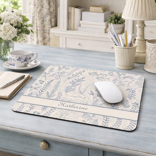 Benutzerdefinierte Vintage Blaue Wildblume Französ Mousepad