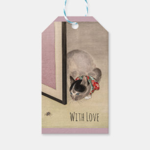 Benutzerdefinierte Vintage-Katze beobachtet eine S Geschenkanhänger