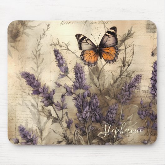 Benutzerdefinierte Vintage-Lavendel-Schmetterlings Mousepad (Vorne)