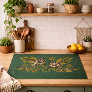 Benutzerdefinierte Vintage-Vögel Blumen Grün Geschirrtuch