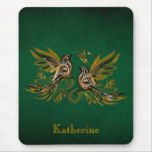 Benutzerdefinierte Vintage-Vögel Blumen Grün Mousepad (Vorne)